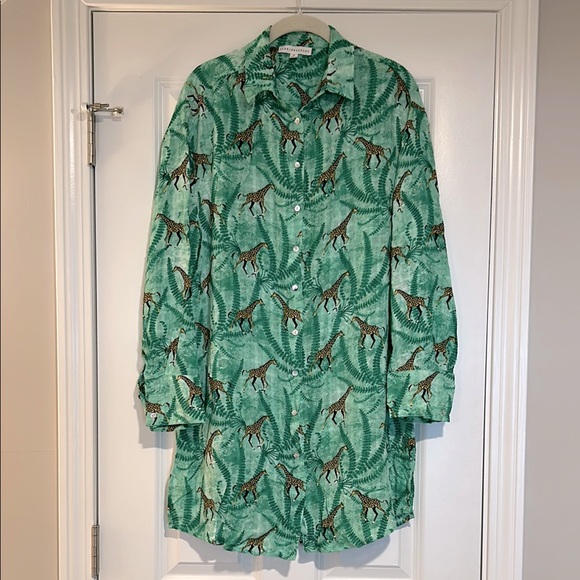 Jane and Delancey Other - Jane + Delancey Women's Green Giraffe Print Button Down Shirt Dress Size Medium